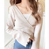 グレージュ | スタイルアップが叶う！リボンカシュクールジャガードカットソー（フレアスリーブ） | Classical Elf 