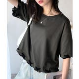 チャコール×ブラック | 華やかさとこなれ感を両立！レースアップデザインクロップドＴシャツ(半袖) | Classical Elf 