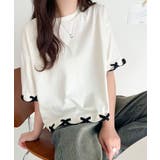 アイボリー×ブラック | 華やかさとこなれ感を両立！レースアップデザインクロップドＴシャツ(半袖) | Classical Elf 