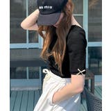 ブラック | 大人可愛いを叶える。前後2way袖リボンバックオープンリブトップス | Classical Elf 