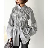 大人のシルエット美人を叶える、ビスチェ風シャーリング長袖シャツ（ストライプ 無地… | Classical Elf  | 詳細画像2 