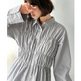 グレーストライプ | 大人のシルエット美人を叶える、ビスチェ風シャーリング長袖シャツ（ストライプ 無地… | Classical Elf 
