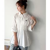 大人のシルエット美人を叶える、ビスチェ風シャーリング長袖シャツ（ストライプ 無地… | Classical Elf  | 詳細画像1 