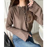 ブラウン | ほんのり色っぽ。透かし編みセンターメロウフレアスリーブトップスカットソー(長袖) | Classical Elf 