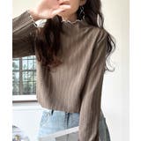 ブラウン | 肌見せしすぎず、ほんのり色っぽ。プチハイネック透かし編みメロウトップス（長袖） | Classical Elf 