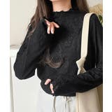 ブラック | 透け感で魅せる、秋の上品レイヤード。プチハイネック花柄レースメロウトップス | Classical Elf