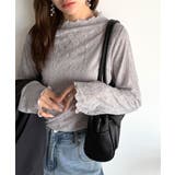 グレージュ | 透け感で魅せる、秋の上品レイヤード。プチハイネック花柄レースメロウトップス | Classical Elf