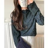 ブルー | 透け感で魅せる、秋の上品レイヤード。プチハイネック花柄レースメロウトップス | Classical Elf