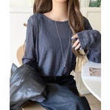 ブルー | ほどよい透け感が大人上品。総柄シアーレーストップス(長袖) | Classical Elf 