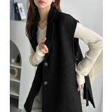 ブラック | シンプルで洗練された大人の雰囲気を演出。サイドベルトブークレシングルジレベスト | Classical Elf 