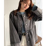 フリンジ×デニムの最強コンビ！綿100％ペプラムノーカラーデニムジャケット | Classical Elf  | 詳細画像10 