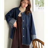 フリンジ×デニムの最強コンビ！綿100％ペプラムノーカラーデニムジャケット | Classical Elf  | 詳細画像23 