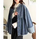 フリンジ×デニムの最強コンビ！綿100％ペプラムノーカラーデニムジャケット | Classical Elf  | 詳細画像33 