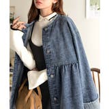 フリンジ×デニムの最強コンビ！綿100％ペプラムノーカラーデニムジャケット | Classical Elf  | 詳細画像34 