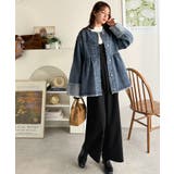 フリンジ×デニムの最強コンビ！綿100％ペプラムノーカラーデニムジャケット | Classical Elf  | 詳細画像39 