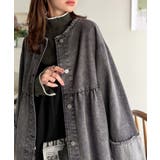 フリンジ×デニムの最強コンビ！綿100％ペプラムノーカラーデニムジャケット | Classical Elf  | 詳細画像4 