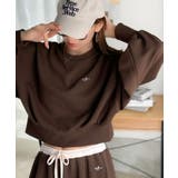 ブラウン | カジュアルなのにちゃんと女っぽ♪胸元刺繍が映える。クロップド丈裏毛スウェット | Classical Elf