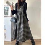 微起毛素材で秋冬にぴったり♪チェック柄ダブルストラップバックリボンキャミワンピ | Classical Elf  | 詳細画像8 