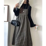 微起毛素材で秋冬にぴったり♪チェック柄ダブルストラップバックリボンキャミワンピ | Classical Elf  | 詳細画像9 