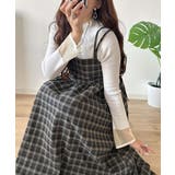 微起毛素材で秋冬にぴったり♪チェック柄ダブルストラップバックリボンキャミワンピ | Classical Elf  | 詳細画像10 