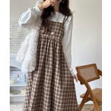 微起毛素材で秋冬にぴったり♪チェック柄ダブルストラップバックリボンキャミワンピ | Classical Elf  | 詳細画像14 