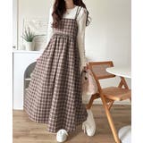微起毛素材で秋冬にぴったり♪チェック柄ダブルストラップバックリボンキャミワンピ | Classical Elf  | 詳細画像15 