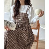 微起毛素材で秋冬にぴったり♪チェック柄ダブルストラップバックリボンキャミワンピ | Classical Elf  | 詳細画像18 