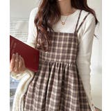 微起毛素材で秋冬にぴったり♪チェック柄ダブルストラップバックリボンキャミワンピ | Classical Elf  | 詳細画像21 