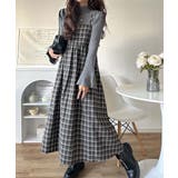 微起毛素材で秋冬にぴったり♪チェック柄ダブルストラップバックリボンキャミワンピ | Classical Elf  | 詳細画像2 