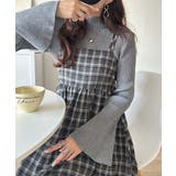 微起毛素材で秋冬にぴったり♪チェック柄ダブルストラップバックリボンキャミワンピ | Classical Elf  | 詳細画像3 