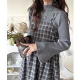 微起毛素材で秋冬にぴったり♪チェック柄ダブルストラップバックリボンキャミワンピ | Classical Elf  | 詳細画像5 