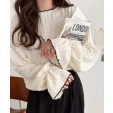 甘すぎない、透け感フェミニン。透かし編みキャンディスリーブ配色メロウトップス | Classical Elf  | 詳細画像4 