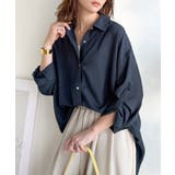 ネイビー | 【機能性素材】軽やかにデイリーに使える。レーヨン麻混オーバーサイズロールアップシ… | Classical Elf 