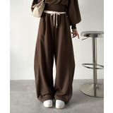 ブラウン | 履くだけで“美脚バランス”完成！配色ウエストで差がつく、裏毛スウェットカーブパン… | Classical Elf 