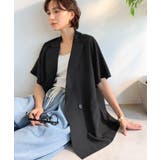 纏うだけで上品見え。リネンライクドルマンスリーブテーラードダブルジャケット(半袖… | Classical Elf | 詳細画像1