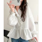 オフホワイト | ふわっと華やかシルエット美人♪柄アソートフリルデザインブラウス | Classical Elf 