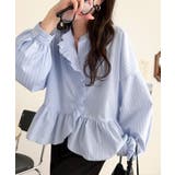 サックス | ふわっと華やかシルエット美人♪柄アソートフリルデザインブラウス | Classical Elf 