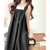 チャコール | 重ね着が楽しい♪着回し自在◎リネンライク素材胸元ギャザー＆ポケット使いAラインジ… | Classical Elf 