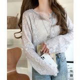 グレージュ | コーデに花を咲かせる♪花柄シアージャガードヘンリーネックフリル使いトップス(長袖… | Classical Elf