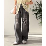 ブラック | レースにキュン!ラフに攻めて。綿100% レース付きダメージデニムカーブパンツ | Classical Elf