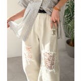 レースにキュン!ラフに攻めて。綿100% レース付きダメージデニムカーブパンツ | Classical Elf | 詳細画像1