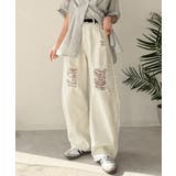 レースにキュン!ラフに攻めて。綿100% レース付きダメージデニムカーブパンツ | Classical Elf | 詳細画像3