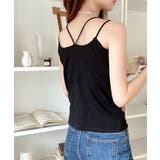 ブラック | お洒落レディのマストアイテム。Wストラップカップ付キャミ | Classical Elf 