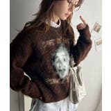 ブラウン | インパクト抜群！主役級トップス。人物モチーフ起毛シャギー素材ニット | Classical Elf 