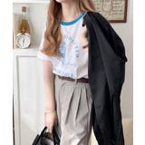 トレンドのディテールが魅力。シルケットフラワーカーブロゴリンガー半袖Tシャツ | Classical Elf  | 詳細画像6 