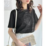 ブラック×チャコール | トレンドのディテールが魅力。シルケットフラワーカーブロゴリンガー半袖Tシャツ | Classical Elf 