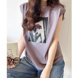 グレイッシュパープル | シンプルなのに着映える!お花フォトプリントシルケット加工フレンチスリーブTシャツ… | Classical Elf