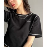 ブラック | 1枚で今っぽデザイン♪PAEAN刺繍配色ステッチチビTシャツ（半袖） | Classical Elf 