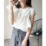 オフホワイト | 一枚で着映える♪異素材ドッキングアシメトリーラッフルデザインフレンチスリーブカッ… | Classical Elf