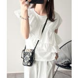 一枚で着映える♪異素材ドッキングアシメトリーラッフルデザインフレンチスリーブカッ… | Classical Elf | 詳細画像3